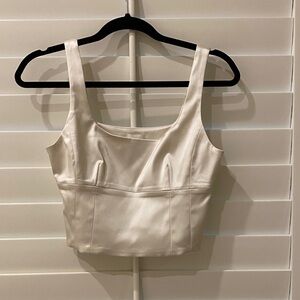 Aritzia Wilfred White Square-Neck Satin Cropped Tank Top